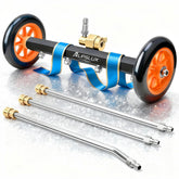 alpslux front view of undercarriage cleaner showing wide water broom head and benefits of fast chassis cleaning