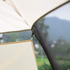 Alvantor sail installed on bubble tent side demonstrating sun reduction
