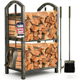AMAGABELI front view of bronze firewood rack showing organized storage and durability