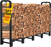 Amagabeli front view of 5ft firewood rack showing neat wood storage and easy access