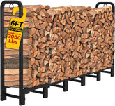 Amagabeli front view of 6ft firewood rack showing organized storage benefit
