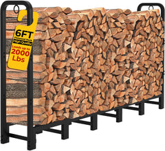Amagabeli front view of 6ft firewood rack showing organized storage benefit
