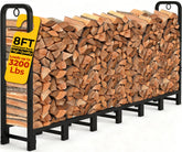 Amagabeli front view of 8ft log rack organized wood storage benefit