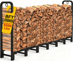 Amagabeli front view of 8ft log rack organized wood storage benefit