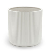 Amazon Basics front view of white fluted ceramic planter showing modern style and stability