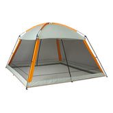 Amazon Basics front view of 12x12 canopy tent showing full enclosure and shade benefit