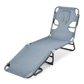 Amazon Basics lounge chair front view showing frame and grey fabric for reliable outdoor comfort