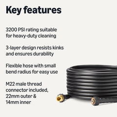 Amazon Basics pressure washer hose M22 male thread connection detail for secure fit