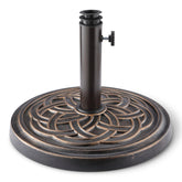 Amazon Basics umbrella stand front view showing compact black base and three holders for a stable setup
