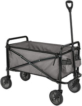 Amazon Basics wagon front view showing full load capacity and sturdy frame for hassle-free hauling