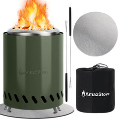 AmazStove front view on table showing compact, safe flame benefit