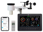 Ambient Weather WS-2000 console showing colorful data display and quick overview benefit