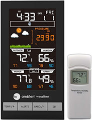 Ambient Weather WS-2801A color console front view showing readable weather display and benefits of quick glance data
