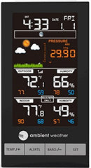 Ambient Weather WS-2801A console held in hand showing scale and the benefit of compact indoor placement