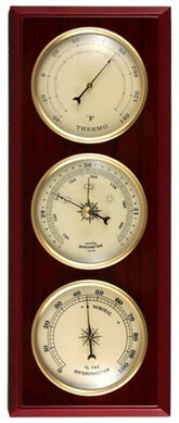 Ambient Weather YG315 front view showing three dials and cherry finish for elegant monitoring