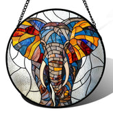 AMDERVEN elephant front view showing colorful stained glass and decorative appeal