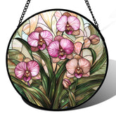 AMDERVEN front view of orchid stained glass showing vibrant colors and shape