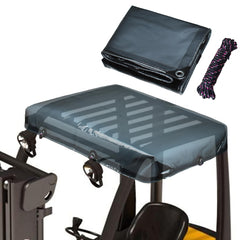 Amerbro front view of the gray translucent forklift cover highlighting fit and protection