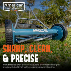 American Lawn Mower Company side profile highlighting compact reach and efficiency