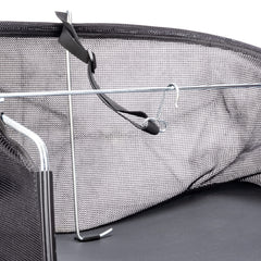Heavy-duty wireframe inside American Lawn Mower catcher demonstrating structural support