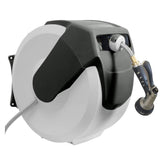 AMES NeverLeak front-mounted reel showing compact wall storage and easy access