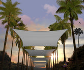 Amgo front view of grey rectangle shade sail showing sun protection benefit