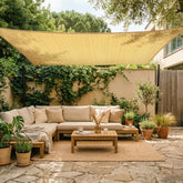 Amgo front view of beige rectangle shade sail showing clean coverage and UV protection