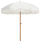 AMMSUN front view showing boho fringe canopy and wide shade benefit