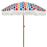 AMMSUN front view of colorful fringe umbrella showing shade coverage