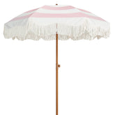 AMMSUN umbrella front and canopy showing boho tassel for stylish sun coverage
