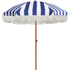 AMMSUN front view navy stripe showing full canopy and shade benefit