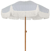 AMMSUN navy striped umbrella front view showing generous shade