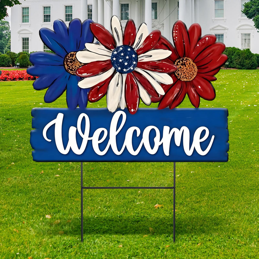 Amyhill daisy front view showing patriotic colors and welcoming effect