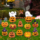 Amyhill front view of twelve pumpkin and ghost yard signs for instant curb appeal