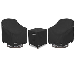 ANartcle front view showing three-piece set cover protecting bistro furniture