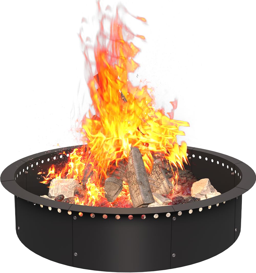 AnBaiMei front view of 39-inch black steel fire ring, durable outdoor heating