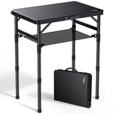 Anbte front view folded table showing compact portability and easy transport