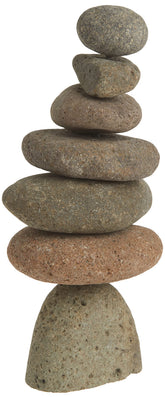 Ancient Graffiti front view cairn showing stacked stones and steel rod, enhances garden focal point