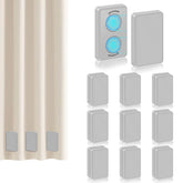 ANGAR front view of 18-piece gray magnetic curtain weights showing compact pack and style benefit