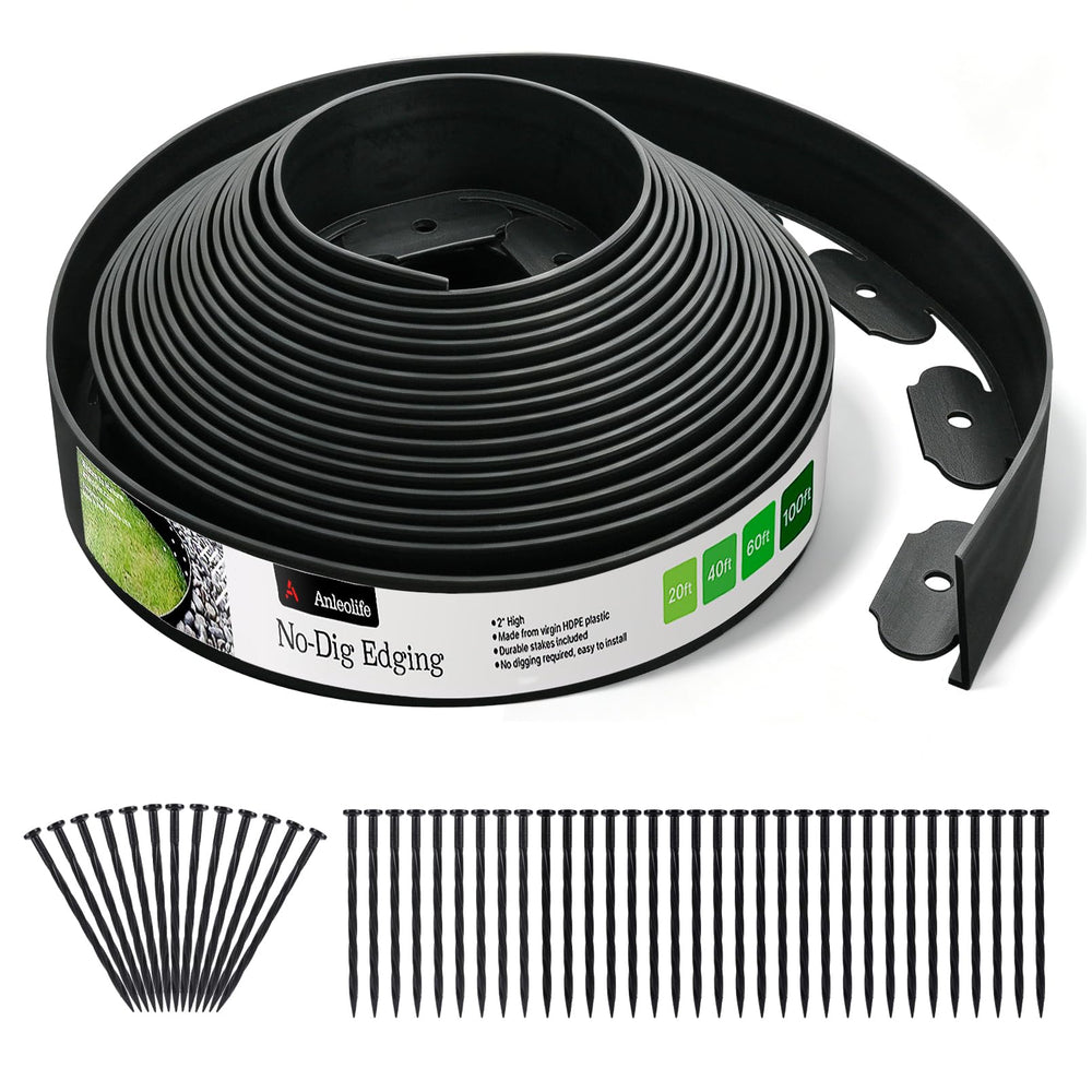 A ANLEOLIFE front packaging showing black 2 inch lawn border and benefits