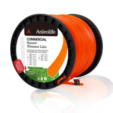 A ANLEOLIFE front spool view showing orange square trimmer line and capacity benefit