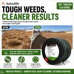 A ANLEOLIFE line installed in a trimmer cutting thick weeds at a property edge for efficient cleanup