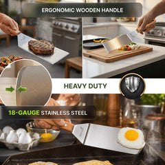 Anmarko griddle scraper detail showing edge for fast residue removal