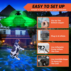 anroog UFO and cow hanging display in yard delivering spooky curb appeal