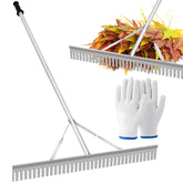 ansgery front view of 36-inch aluminum rake showing full head and handle for efficient coverage