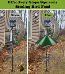 Ansionsol installed on shepherd hook preventing squirrels reaching feeder
