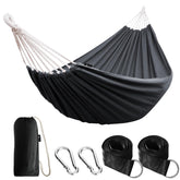 ANYOO front view hammock hung between trees showing comfy setup and portability