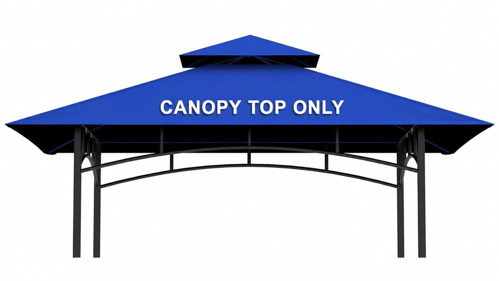 aonear blue canopy front view showing full 5x8 coverage and neat fit