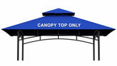 aonear blue canopy front view showing full 5x8 coverage and neat fit