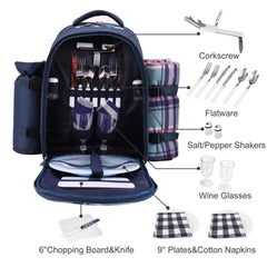 apollo walker open backpack with full two-person picnic set ready to serve outdoors
